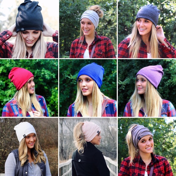 2/$25—SOFT SOLID OR PRINTED MESSY BUN BEANIES!! BRAND NEW!! FANTASTIC QUALITY!! - Picture 2 of 7